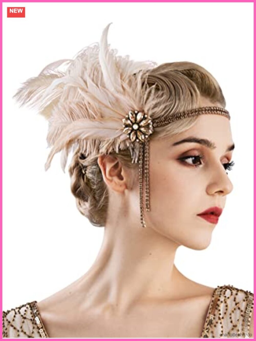 1920s Flapper Headband Rhinestone Pearl Feather Hair Band Gatsby Party Accessory